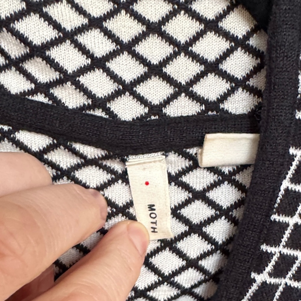Moth Anthropologie Black and White Lace Patterned Moto Style Sweater - Picture 2 of 6